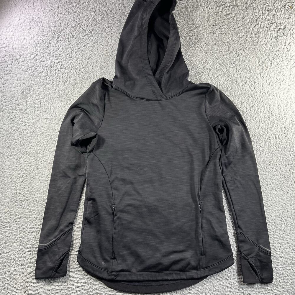 Athleta Bootcamp Hoodie Sweatshirt Womens Small Black Fleece Back Wrap Pockets